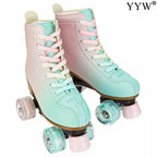 2024 PU Leather Flashing 4 Wheels Roller Skates For Women Double Row Skate Shoes Beginner Quad Sneaker Skating Ice Rink Training