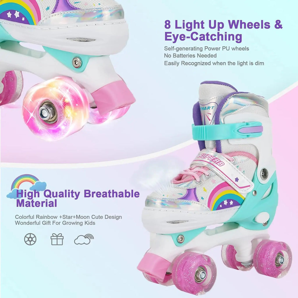 Boys Girls Kids Skates Children Roller Skates Skating Shoes PU Flashing 4 Wheels Roller Skates Sliding Adjustable Quad Sneakers