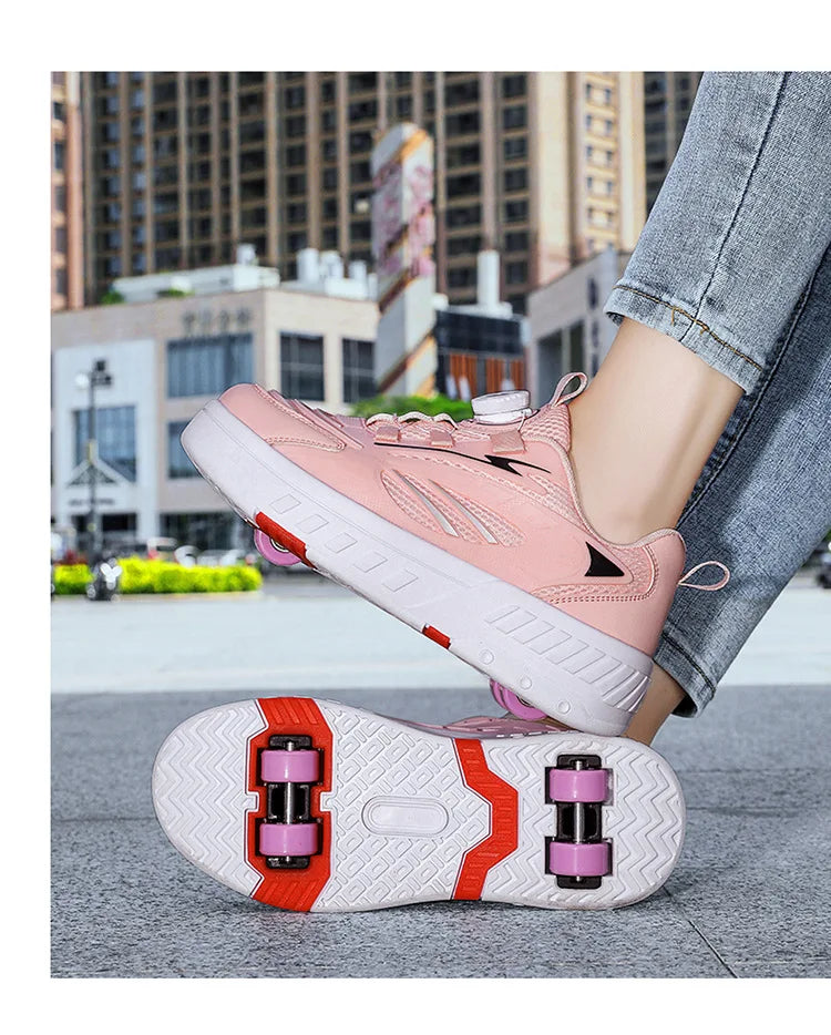 Detachable Wheel Roller Skate Shoes Children's Speed Roller Skates Boys' Sports Racing Sneaker with 2 Wheels Ice Skating Shoes