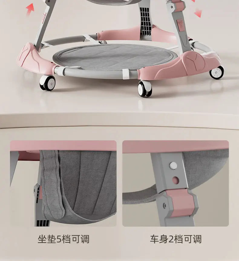 Baby Walker 7-speed Adjustable Music Multi-function Anti-O-leg Anti-rollover Folding Baby Walker for 6-18 Months