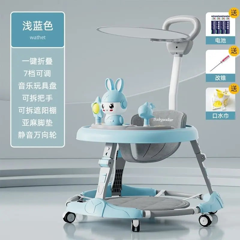 Baby Walker 7-speed Adjustable Music Multi-function Anti-O-leg Anti-rollover Folding Baby Walker for 6-18 Months