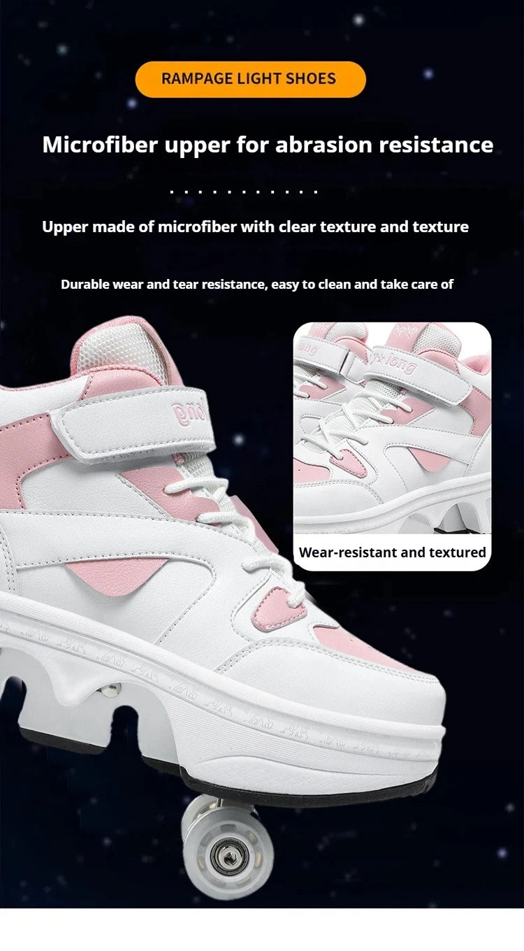 Women's High Top 4 Wheel Roller Shoes Fashionable Unisex Automatic Pop-up Sneakers With Wheels Dual-purpose Skating Casual Shoes