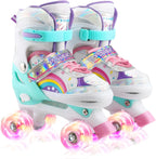 Boys Girls Kids Skates Children Roller Skates Skating Shoes PU Flashing 4 Wheels Roller Skates Sliding Adjustable Quad Sneakers