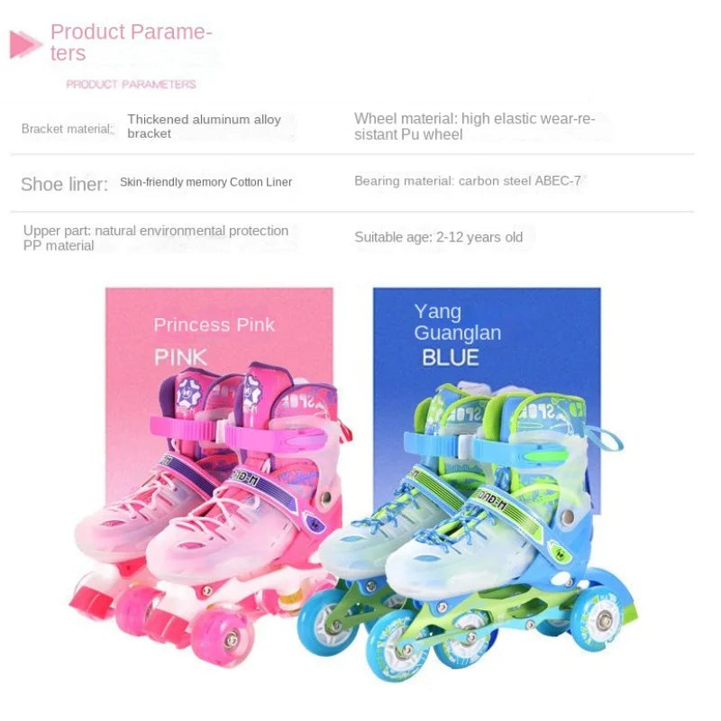 the Skating Shoes Children Beginners Baby Double Row Four-Wheel Boys Girls Roller Kids Skates