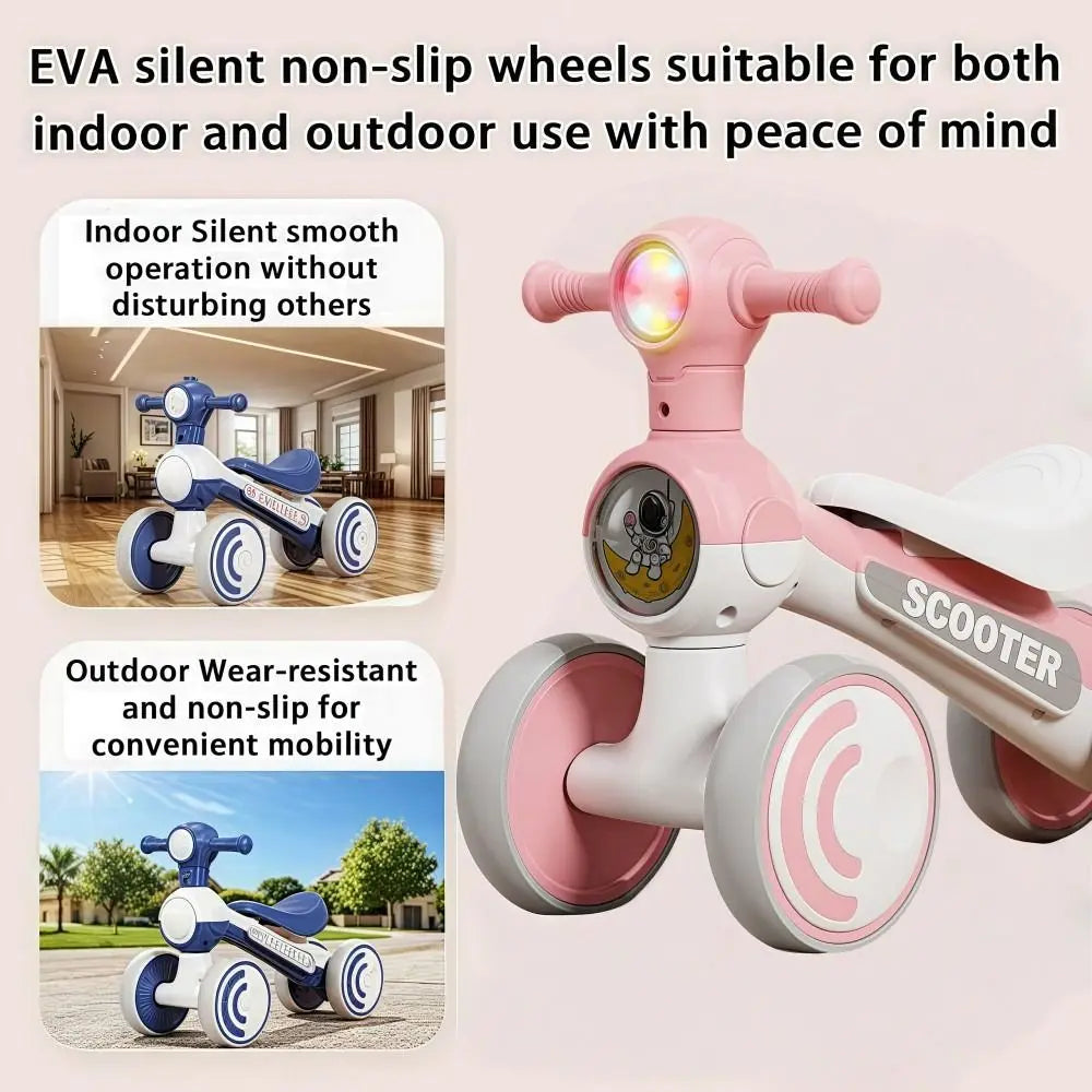 Mini Baby Balance Bike with Music & Lights Anti-slip Children Bicycle 4 Wheels Multifunction Walker Balancing Scooter