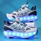 LED Lights Kids Roller Skate Shoes Detachable Boys Girls With 4 Wheels Running Deformation Adults Casual Parkour Skating Shoes