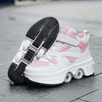 Women's High Top 4 Wheel Roller Shoes Fashionable Unisex Automatic Pop-up Sneakers With Wheels Dual-purpose Skating Casual Shoes