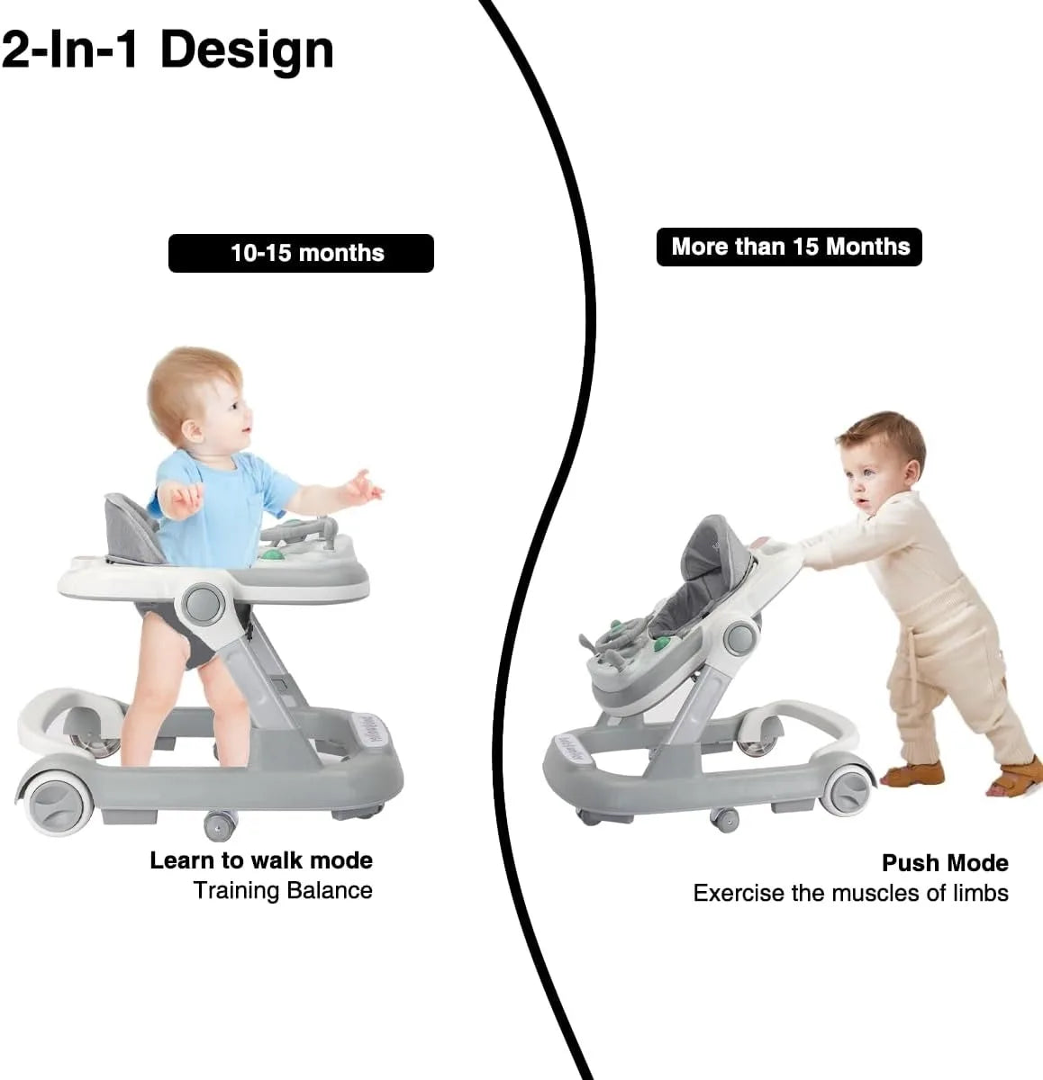3 in 1 Foldable Baby Walker Anti Tip Toddler Push Walker with Removable Feeding Tray No Battery Anti O Leg