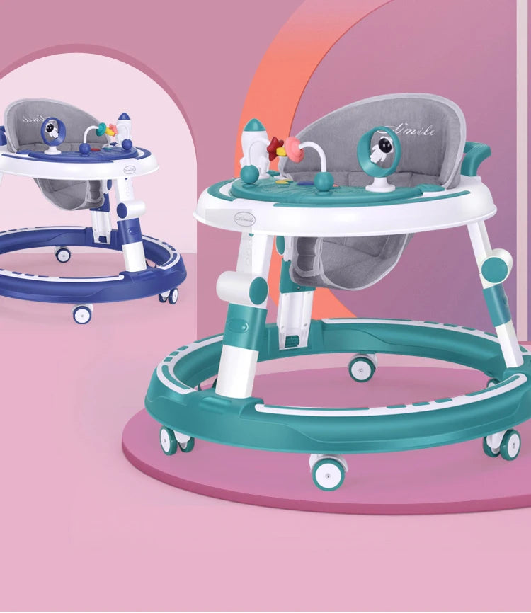 Foldable and adjustable baby multi-function walker Newborn learning cart with music with wheels and seats