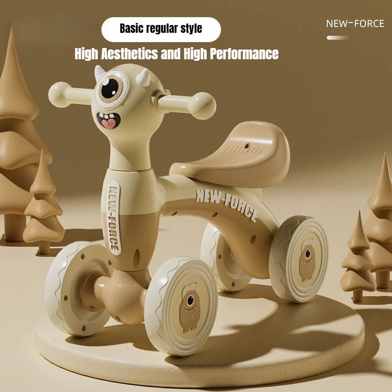 Four Wheels Children Balance Bike with Music Lights Infant Baby Walker Toddler First Bicycle Ride on Toy Gifts for Kids Aged 1-3