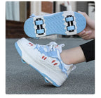 4 Wheels Roller Skate Shoes for Boys Girls Sneakers with Detachable Wheels Sport Shoe for Kids Removable Pulley Skate Skating