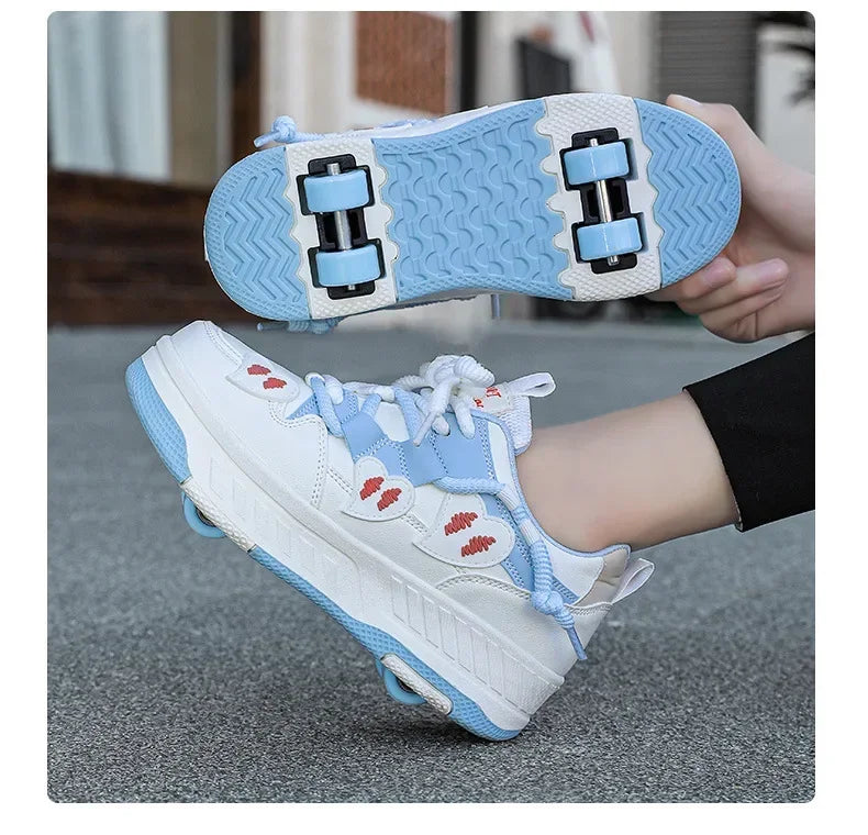 4 Wheels Roller Skate Shoes for Boys Girls Sneakers with Detachable Wheels Sport Shoe for Kids Removable Pulley Skate Skating