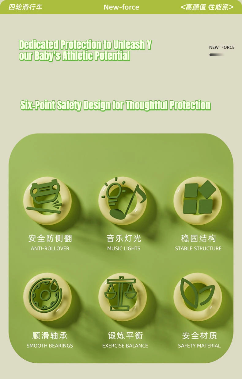 Baby Cartoon Glider Bike Toddler Balance Training 4 Wheels Scooter Outdoor Ride on Toys Baby Walker Gifts for Children Aged 1-3