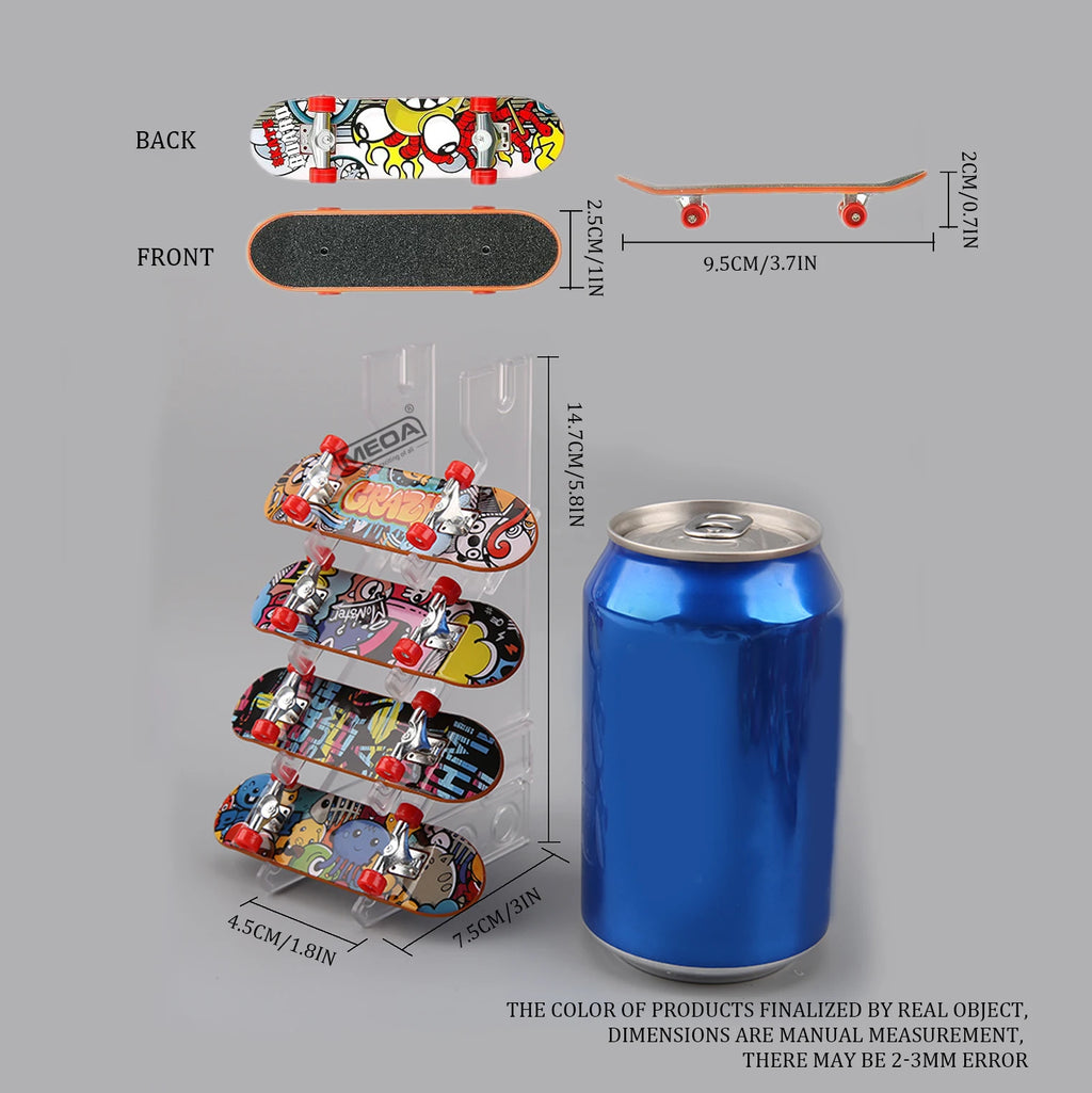 Luminous Metal Bridge Finger Skateboard Set Frosted Surface Mini Random Pattern Finger Skateboard with Light Set Kid Toy Gifts