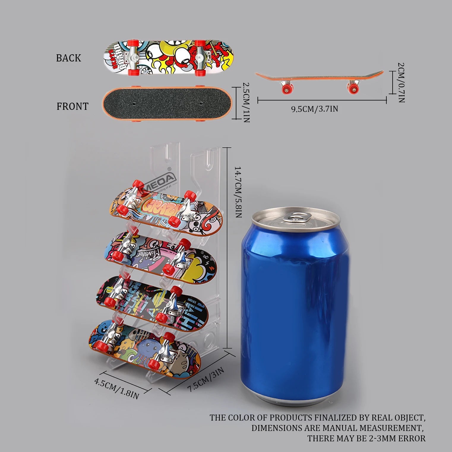 Luminous Metal Bridge Finger Skateboard Set Frosted Surface Mini Random Pattern Finger Skateboard with Light Set Kid Toy Gifts