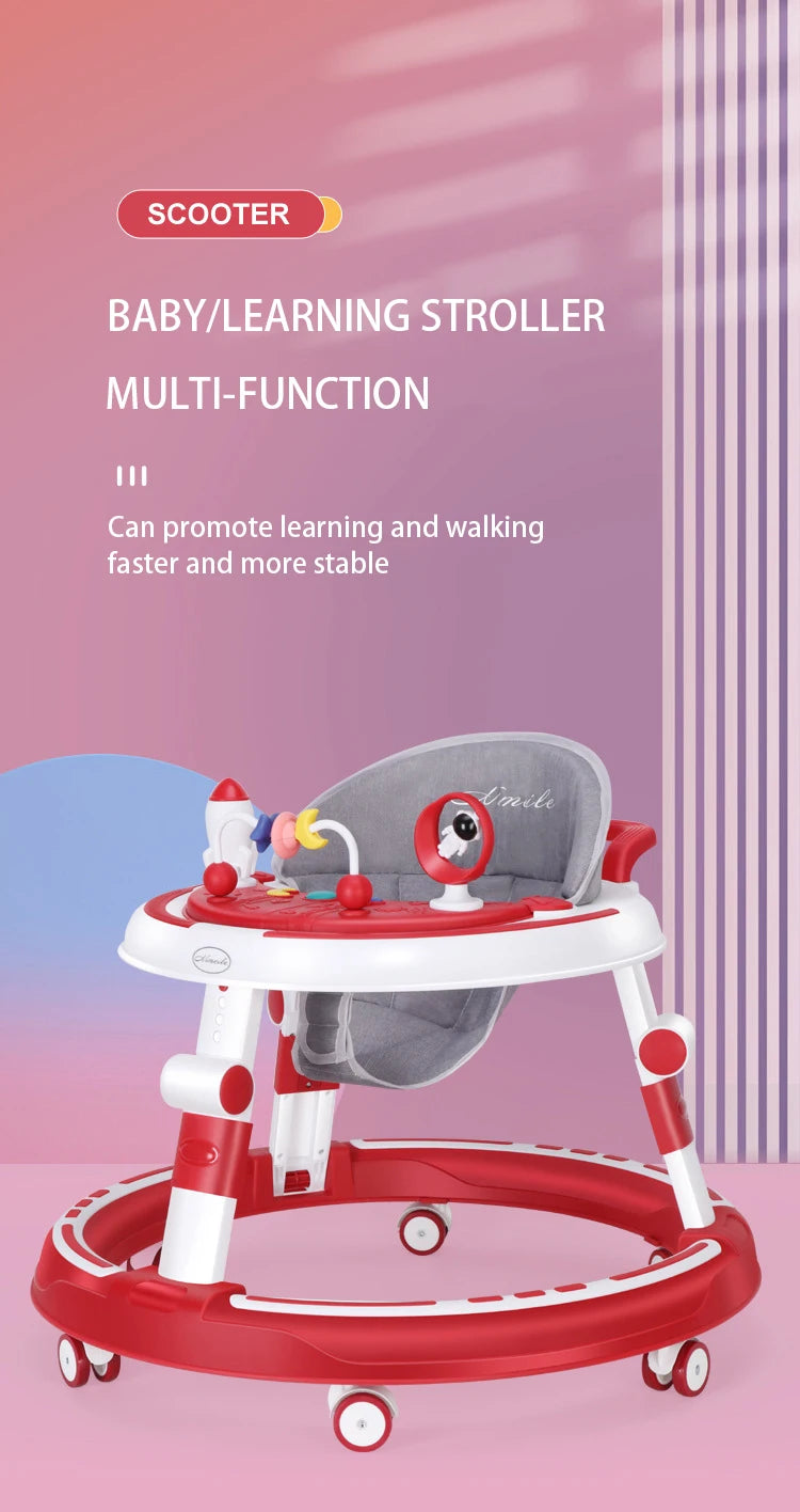 Foldable and adjustable baby multi-function walker Newborn learning cart with music with wheels and seats
