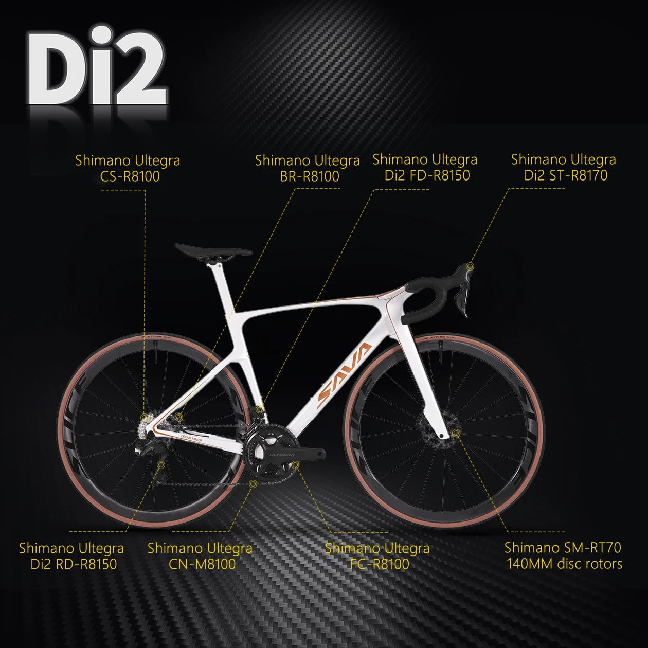 SAVA Dream Maker Full Carbon Road Bike Electronic Shift SHIMAN0 Ultegra 8170 Di2 24-Speed 7.4kg Race Bike