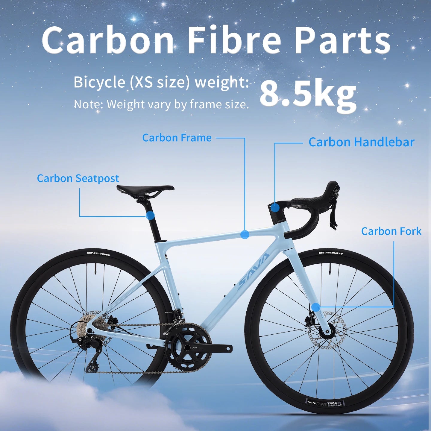 SAVA NEW STAR SHIP Carbon Road Bike, Adult Racing Bike, Equipped With Shimano 105 R7100, 24-Speed Hydraulic oil Brakes