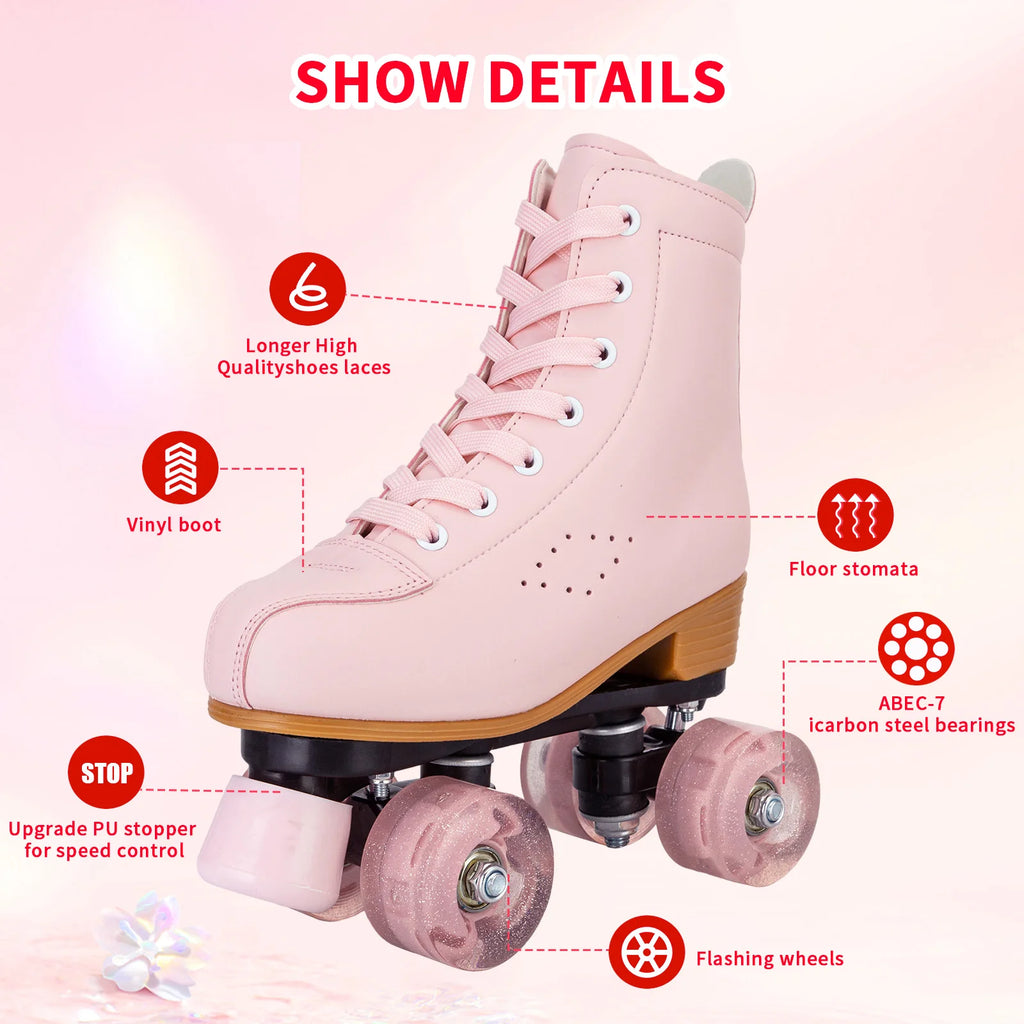 Pink Purple Blue Women Double Row Roller Skates Leather Breathable 4 wheel Sliding Skating Rollers sneakers size 31 32 33 34 35