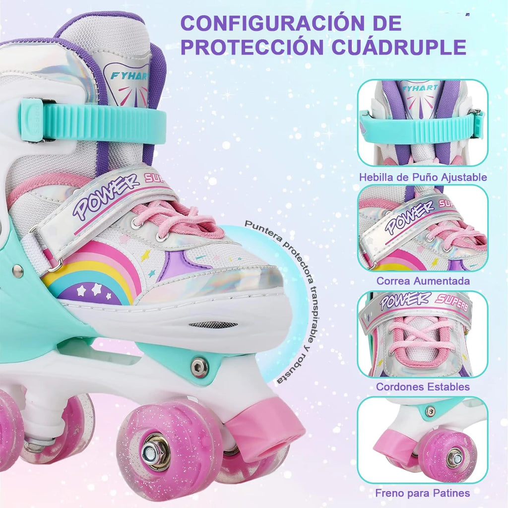 Boys Girls Kids Skates Children Roller Skates Skating Shoes PU Flashing 4 Wheels Roller Skates Sliding Adjustable Quad Sneakers