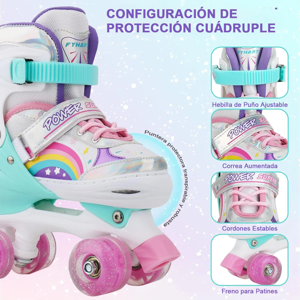 Boys Girls Kids Skates Children Roller Skates Skating Shoes PU Flashing 4 Wheels Roller Skates Sliding Adjustable Quad Sneakers