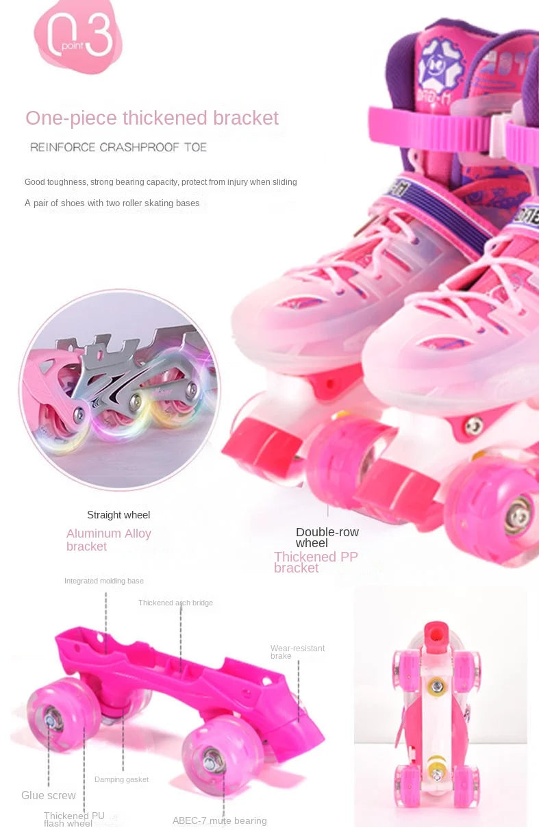 the Skating Shoes Children Beginners Baby Double Row Four-Wheel Boys Girls Roller Kids Skates