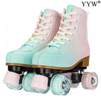 2024 PU Leather Flashing 4 Wheels Roller Skates For Women Double Row Skate Shoes Beginner Quad Sneaker Skating Ice Rink Training
