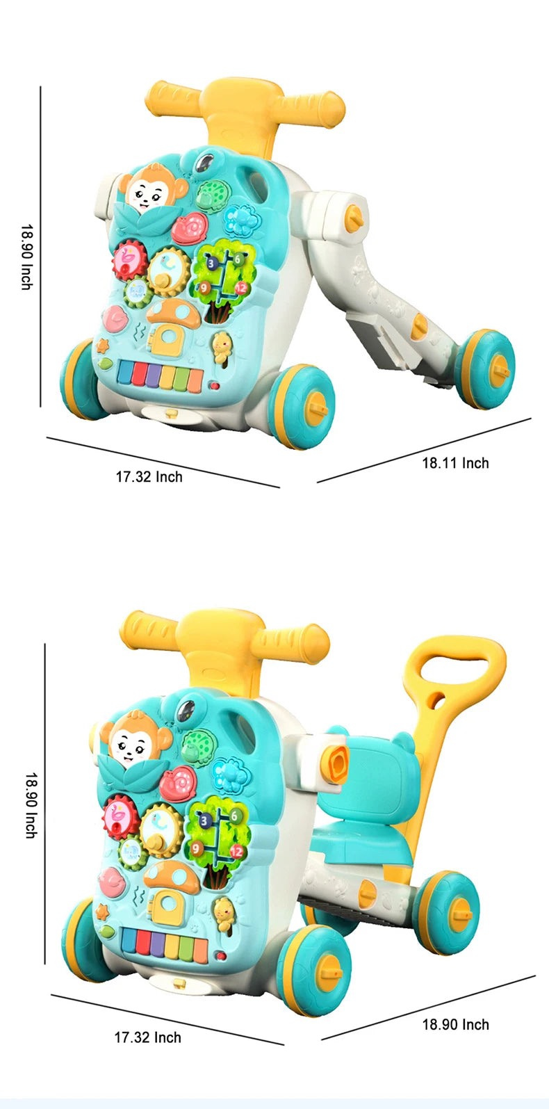 Versatile 5-in-1 Design Baby Walker Portable Toddler Trolley with Toys  6-12 Months Sit-to-Stand Learning Walker