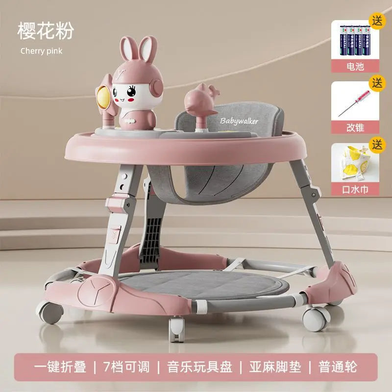 Baby Walker 7-speed Adjustable Music Multi-function Anti-O-leg Anti-rollover Folding Baby Walker for 6-18 Months