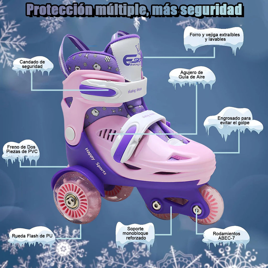 Kids Roller Skates Beginners Three-Point Roller Skates with Light up Wheels Adjustable Safety Assist Roller Skating Shoes