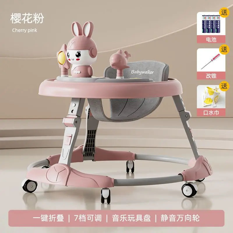 Baby Walker 7-speed Adjustable Music Multi-function Anti-O-leg Anti-rollover Folding Baby Walker for 6-18 Months