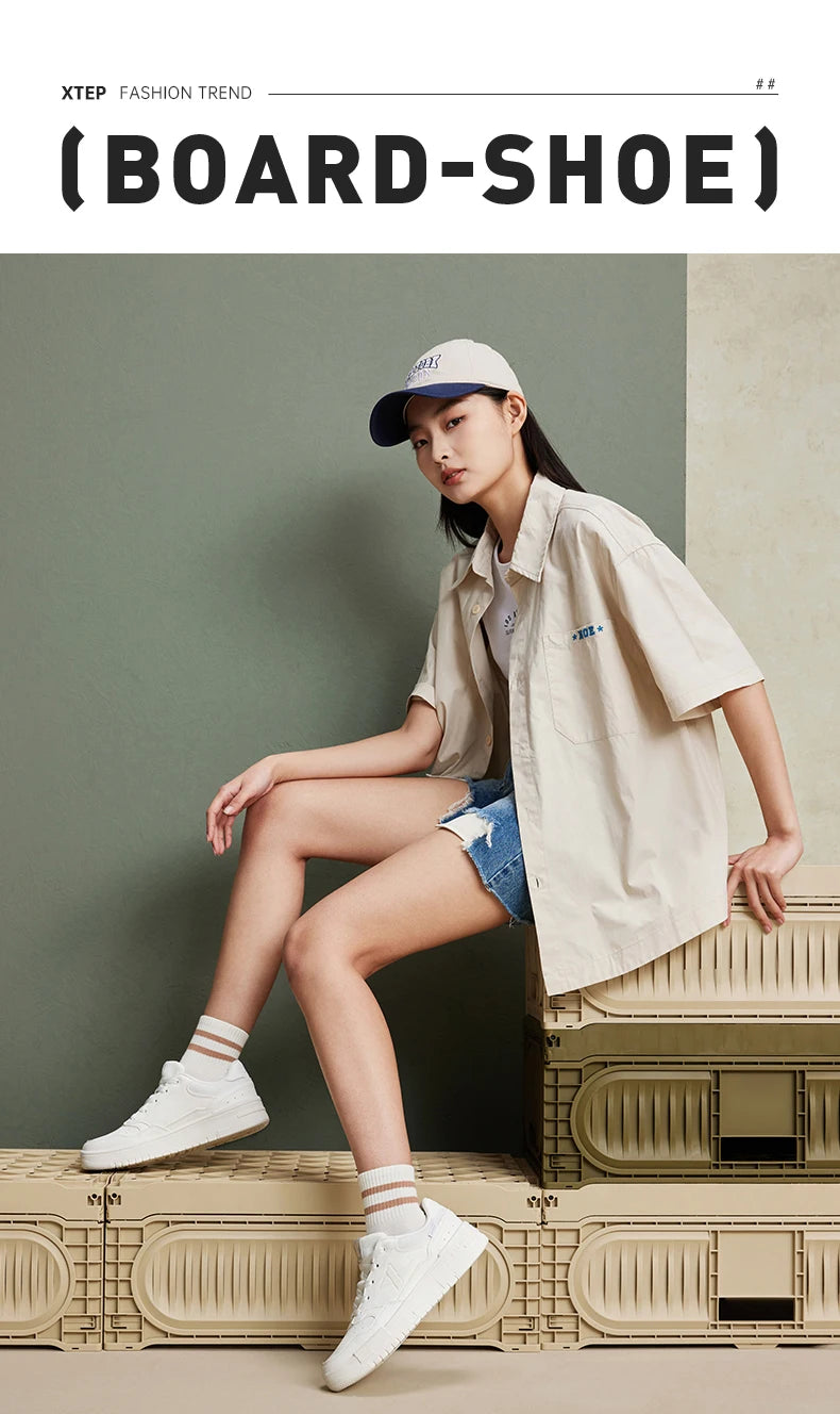 Xtep Skateboarding Shoes For Women 2024 Summer Trekking Women's Skate Shoes Breathable Outdoor Support Sneakers 876318310030