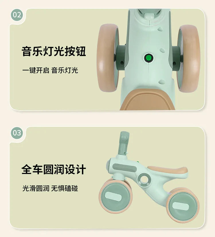 Children's Balance Bike Baby No Pedals, Anti-rollover Four-wheel Twist Wheel Lighted Wheels