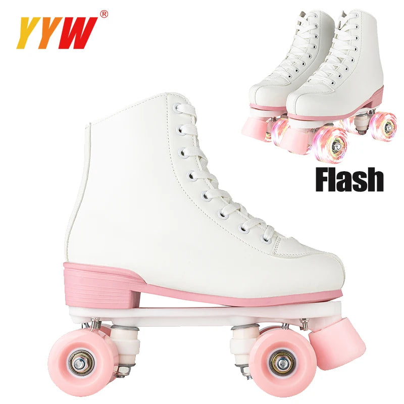 size 32-40 White Roller Skates for Women PU Leather Sneakers Flash Wheels Shoes for Beginners Teens for Woman Girls Boys Adult
