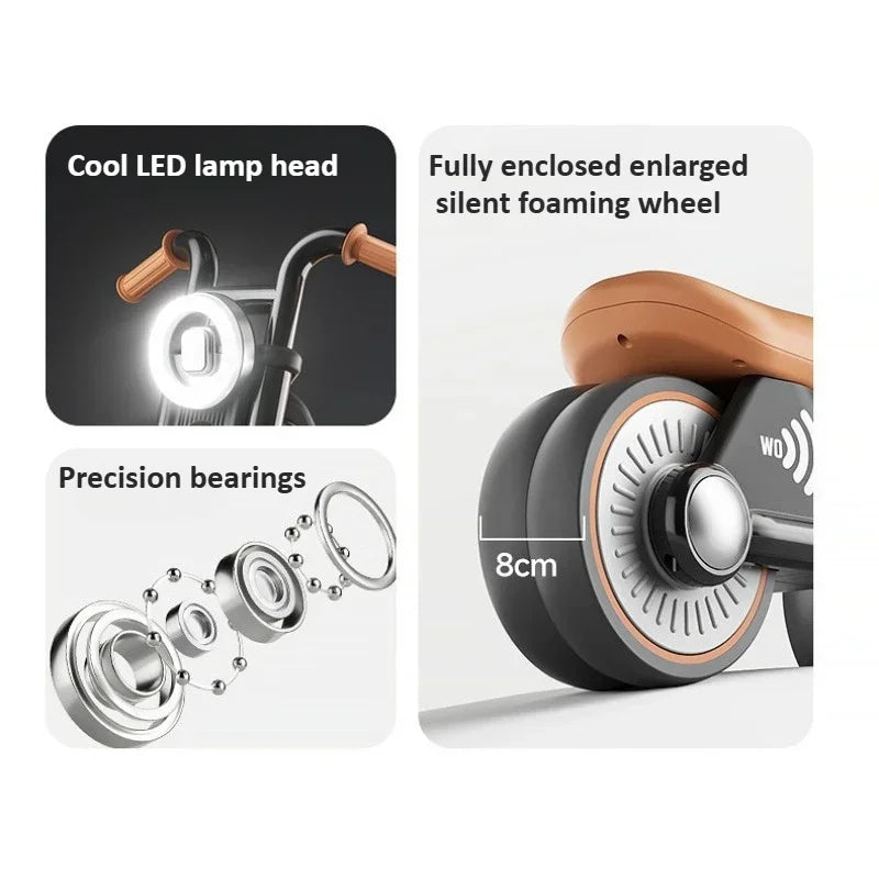 Kids Balance Bike Ride-on Motorcycle Toddler Balance Bike with Music & Lights Sturdy Non-Tip Design Quiet Wheels for Boys Girls