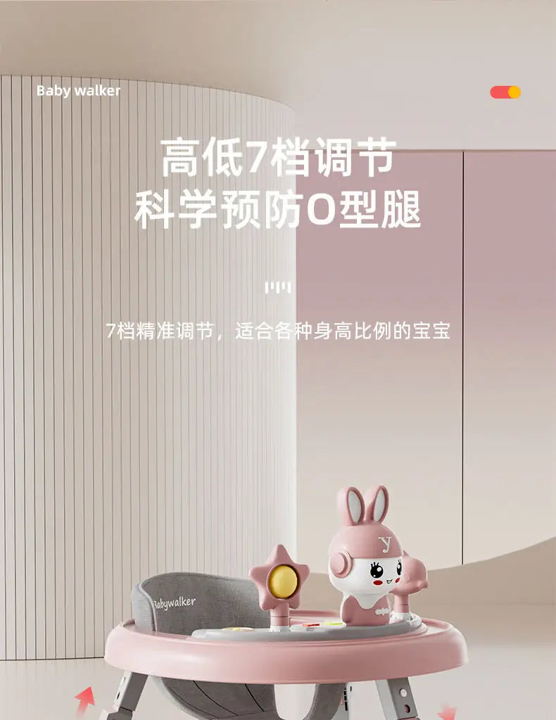 Baby Walker 7-speed Adjustable Music Multi-function Anti-O-leg Anti-rollover Folding Baby Walker for 6-18 Months