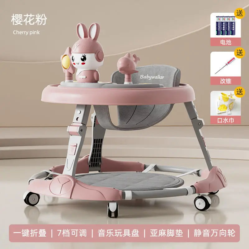 Baby Walker 7-speed Adjustable Music Multi-function Anti-O-leg Anti-rollover Folding Baby Walker for 6-18 Months