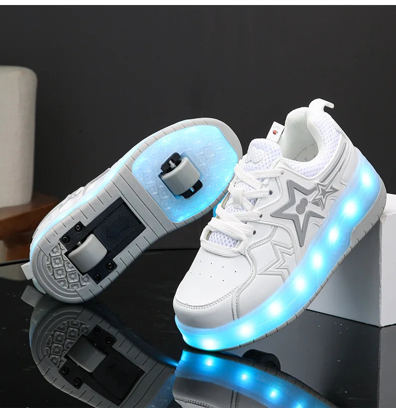 2023 New Dual-purpose Roller Skating Deformation Shoes Double Row Roller Skating Shoes Modified Version Four-wheel Running Shoes