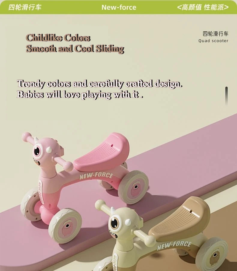 Baby Cartoon Glider Bike Toddler Balance Training 4 Wheels Scooter Outdoor Ride on Toys Baby Walker Gifts for Children Aged 1-3