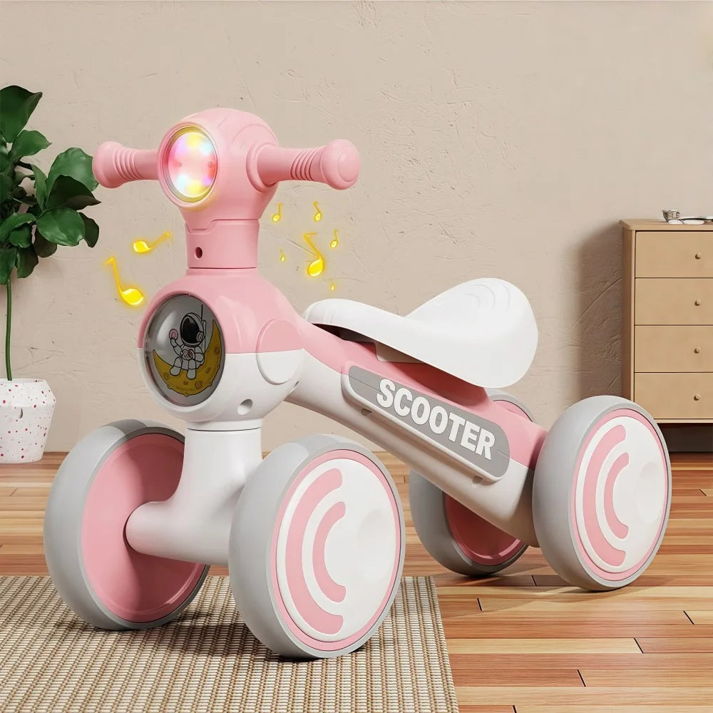 Mini Baby Balance Bike with Music & Lights Multifunction Children Bicycle Cartoon 4 Wheels Walker Balancing Scooter