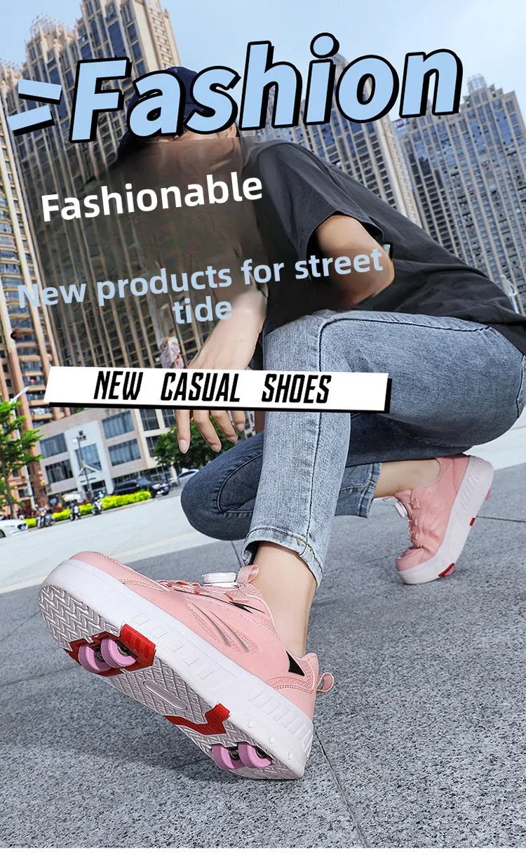 Detachable Wheel Roller Skate Shoes Children's Speed Roller Skates Boys' Sports Racing Sneaker with 2 Wheels Ice Skating Shoes