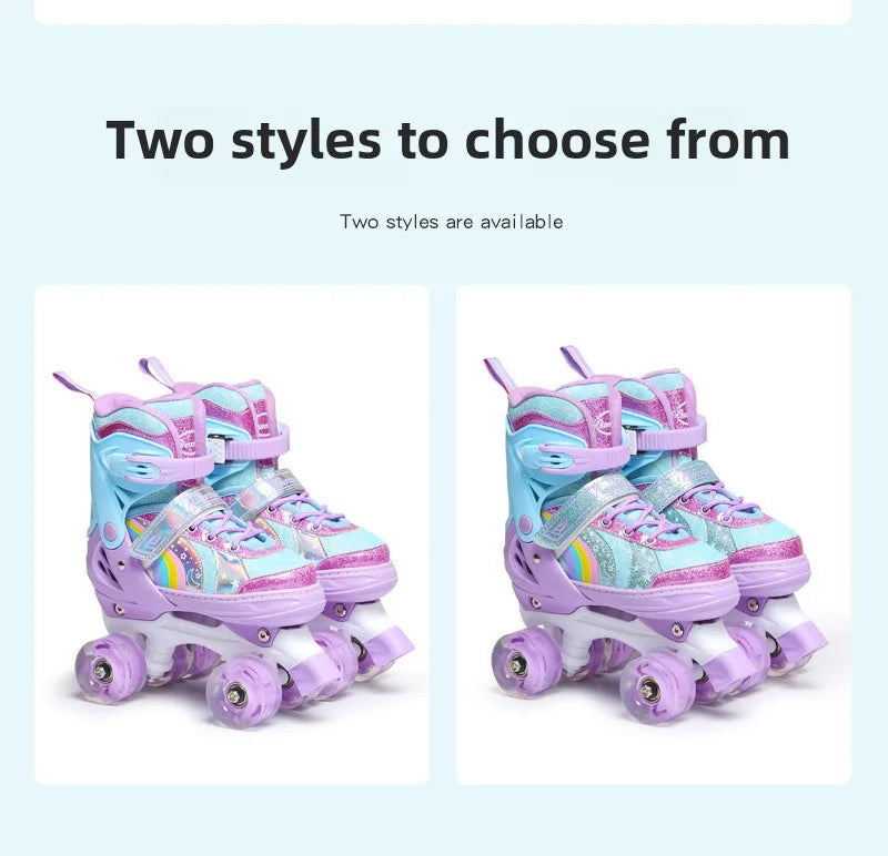 Children's Roller Skates2-12Beginner's Colorful Four-Wheel Flashing Roller Skates for Boys and Girls