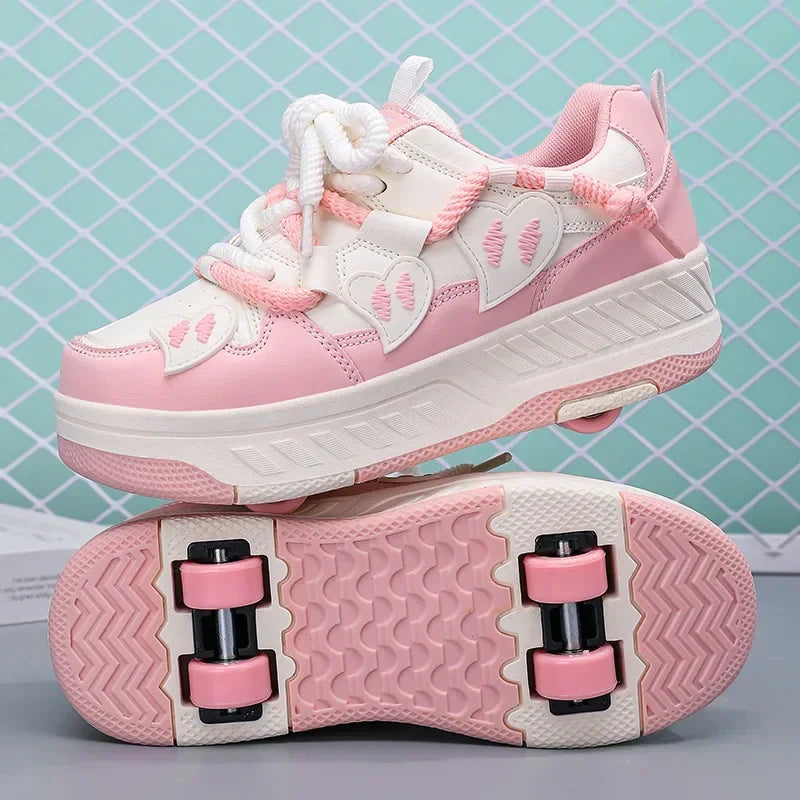 4 Wheels Roller Skate Shoes for Boys Girls Sneakers with Detachable Wheels Sport Shoe for Kids Removable Pulley Skate Skating