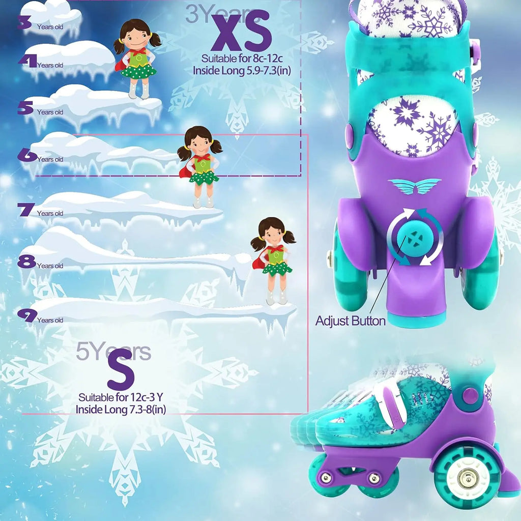 Kids Roller Skates Beginners Three-Point Roller Skates with Light up Wheels Adjustable Safety Assist Roller Skating Shoes