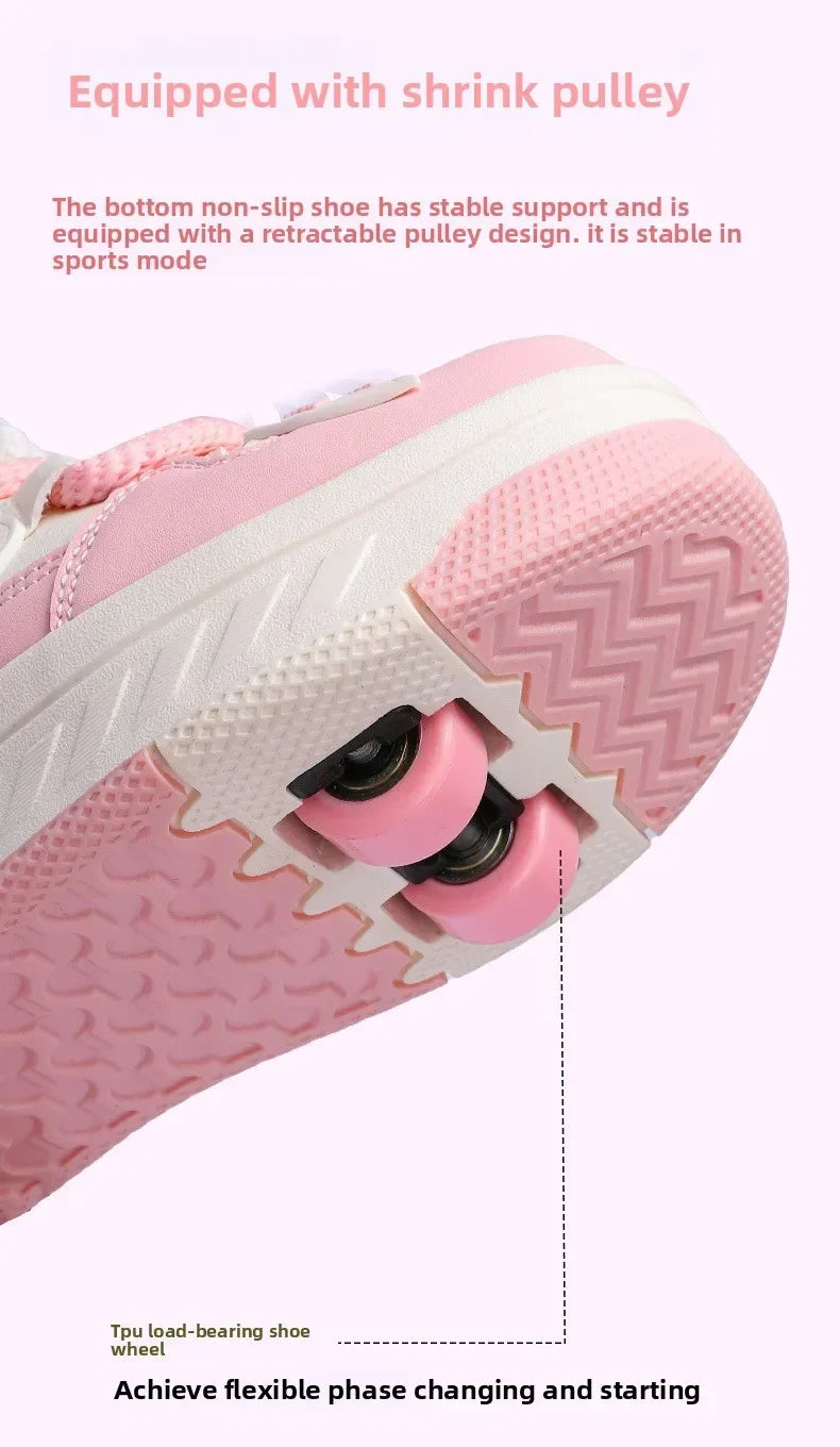 4 Wheels Roller Skate Shoes for Boys Girls Sneakers with Detachable Wheels Sport Shoe for Kids Removable Pulley Skate Skating
