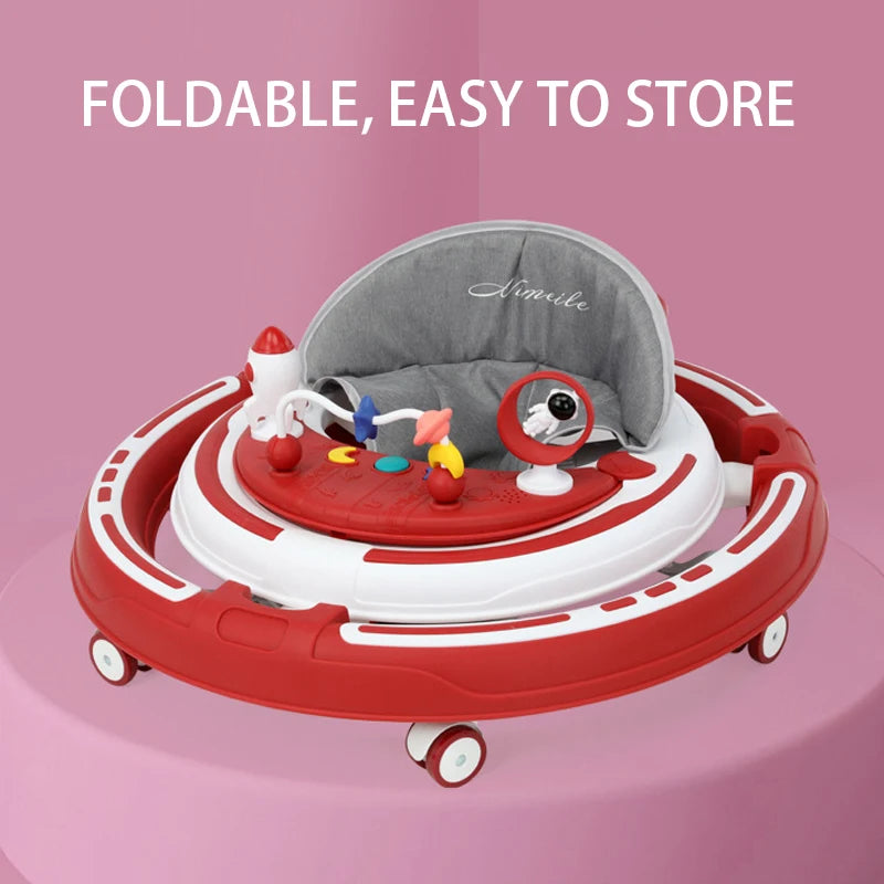 Foldable and adjustable baby multi-function walker Newborn learning cart with music with wheels and seats
