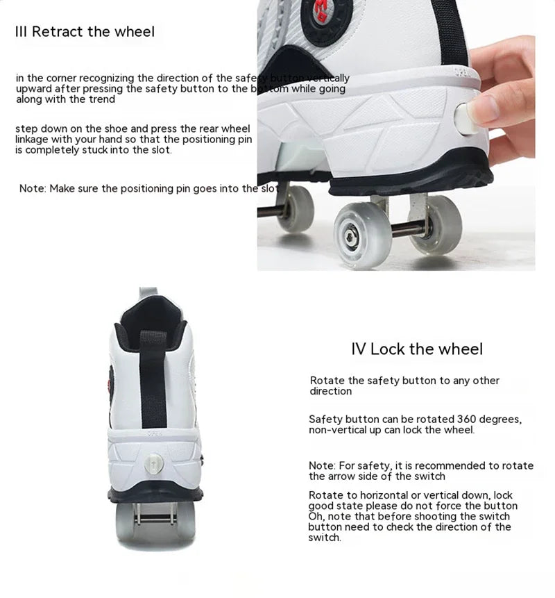 Double Row 4-Wheel Skates Roller Shoes with Wheels Dual-Purpose Racing Roller Sneakers Skateboard Shoes Speed Roller Skate Shoes