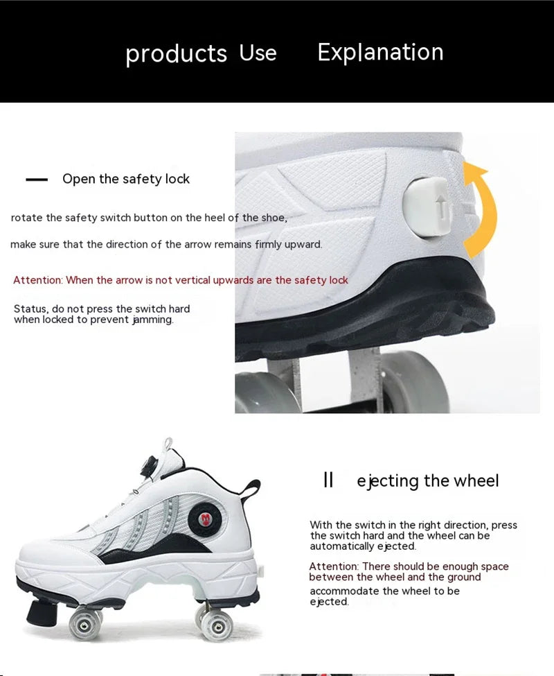 Double Row 4-Wheel Skates Roller Shoes with Wheels Dual-Purpose Racing Roller Sneakers Skateboard Shoes Speed Roller Skate Shoes