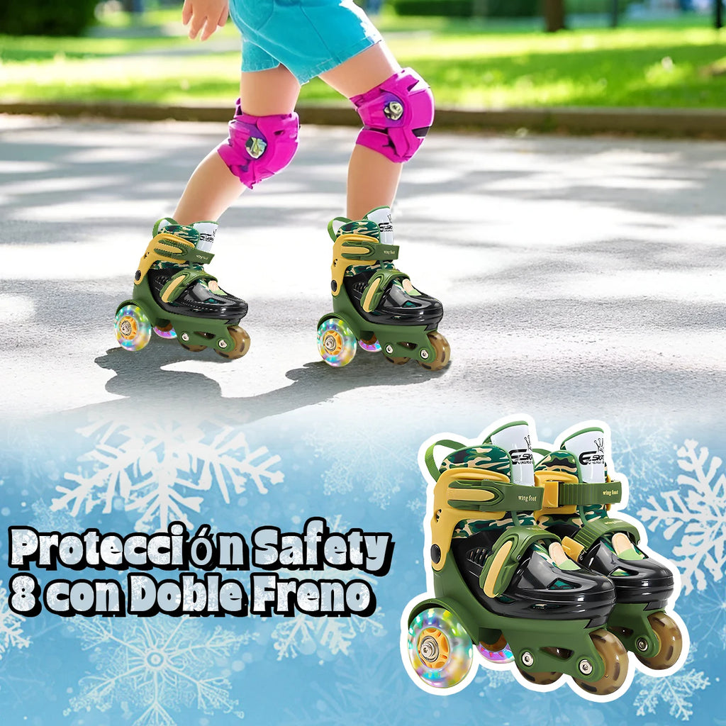 Kids Roller Skates Beginners Three-Point Roller Skates with Light up Wheels Adjustable Safety Assist Roller Skating Shoes