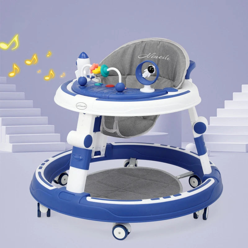 Foldable and adjustable baby multi-function walker Newborn learning cart with music with wheels and seats